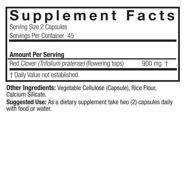 Red Clover 90 v-caps Supplement Facts Box