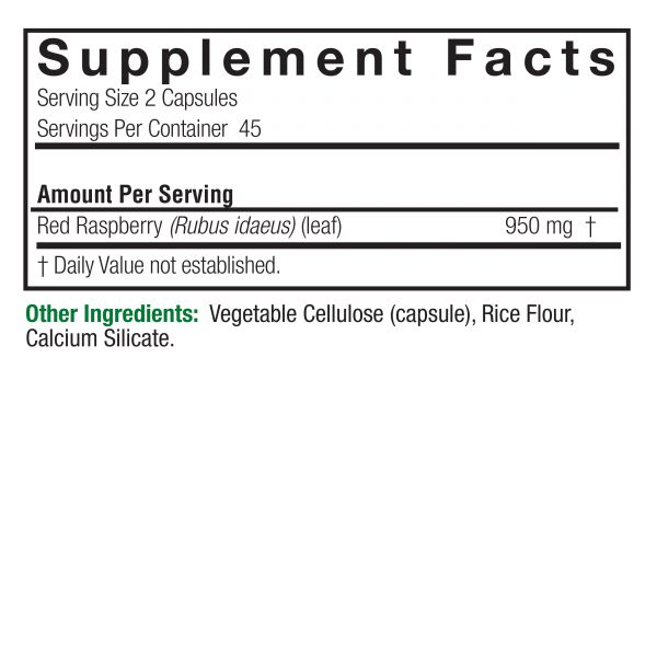 Red Raspberry 90 v-caps Supplement Facts Box