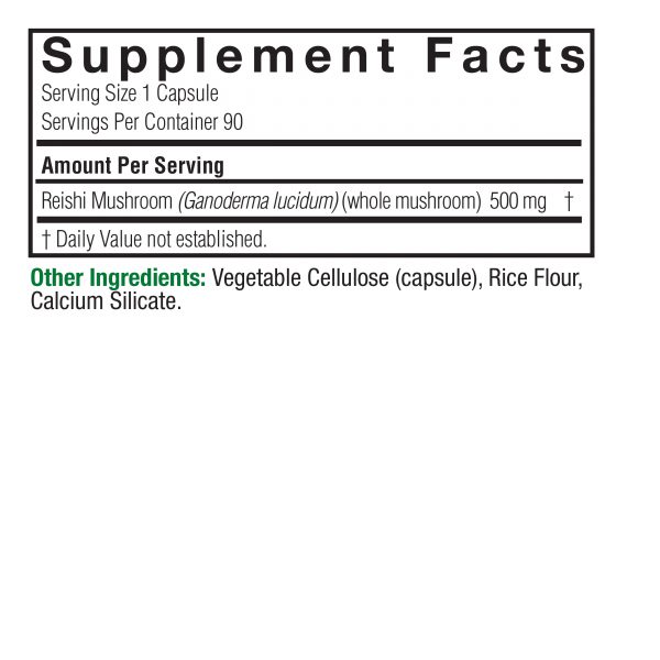 Reishi Mushroom 90 v-caps Supplements Facts Box