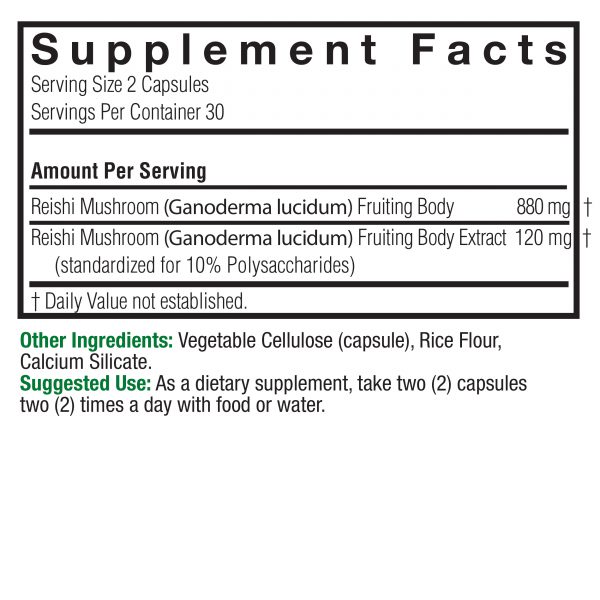 Reishi Standardized 60 v-caps Supplement Facts Box