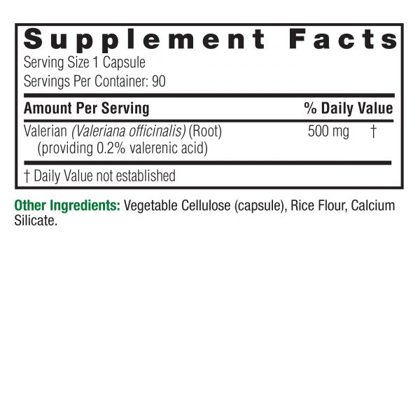 Valerian Root 90 v-caps Supplement Facts Box