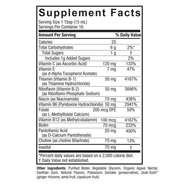 Vitamin B Complex Liquid 8oz Supplement Facts Box