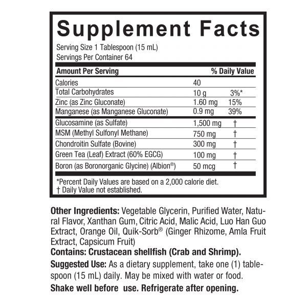 Glucosamine and Chondroitin Liquid 32oz Supplement Facts Box