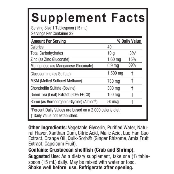 Glucosamine 16 Ounce Supplement Facts Box