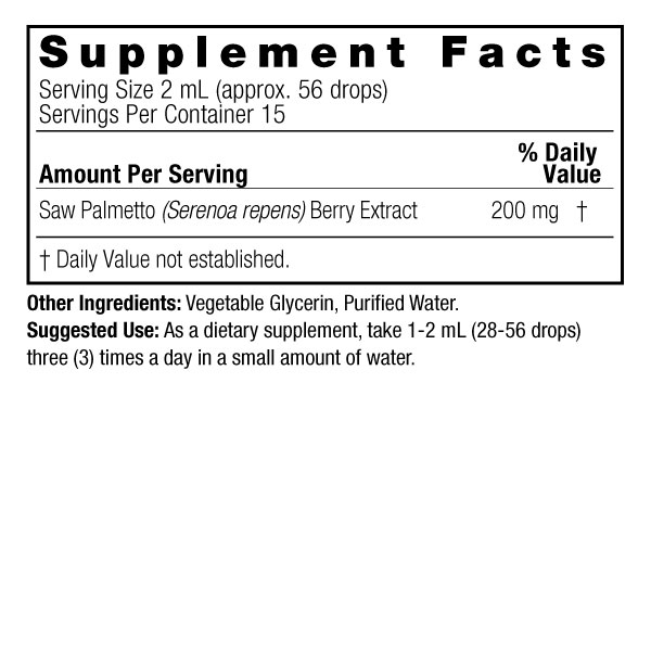 Saw Palmetto Alcohol Free Extract 1 Ounce Supplement Facts Box