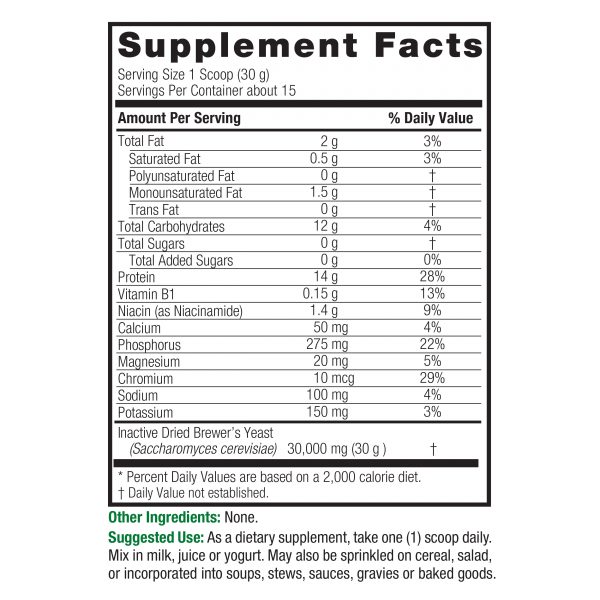 Brewers Yeast 16oz Supplement Facts Box