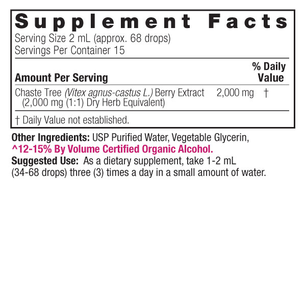 Vitex Berry 1oz Supplement Facts Box