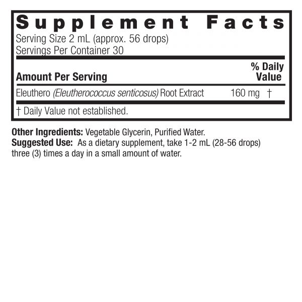 Eleuthero Root 2oz Alcohol Free (Siberian Ginseng) Supplement Facts Box