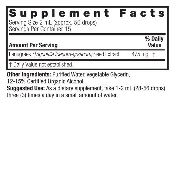 Fenugreek Seed 1oz Low Alcohol Supplement Facts Box