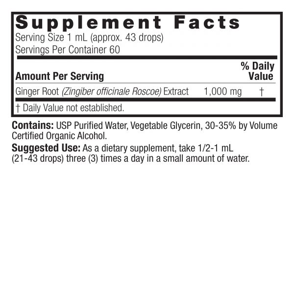 Ginger Root 2oz Low Alcohol Supplement Facts Box