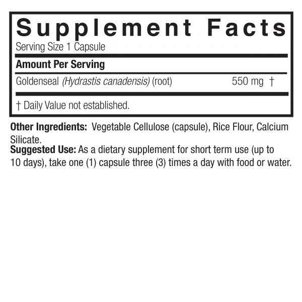 Goldenseal Root 50 v-caps Supplement Facts Box