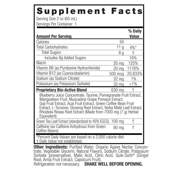 Green Tea Energy Shot 2oz - 12 Pack Supplement Facts Box