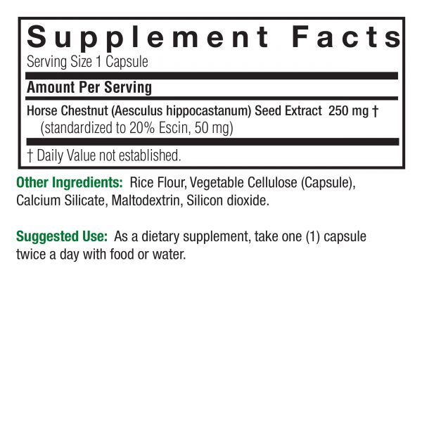 Horse Chestnut Standardized 90 v-caps Supplement Facts Box
