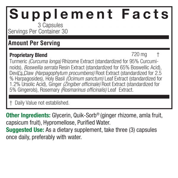 Inflamadyne 90 v-caps (extractacaps) Supplement Facts Box