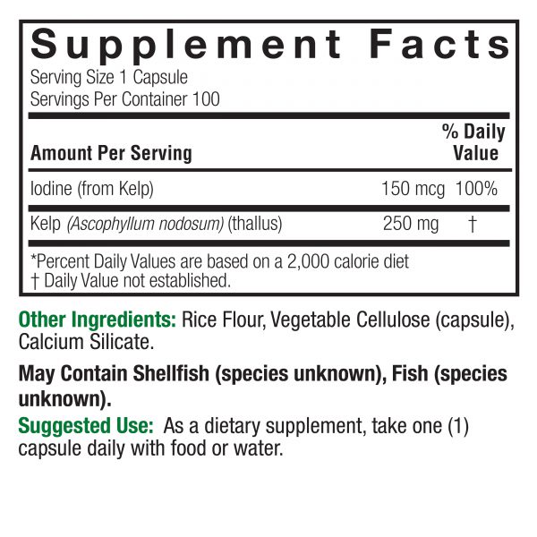 Kelp Thallus 100 v-caps Supplement Facts Box