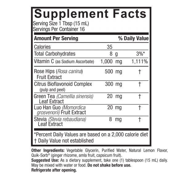 Vitamin C-1000 with Bioflavonoids Liquid 8oz Supplement Facts Box