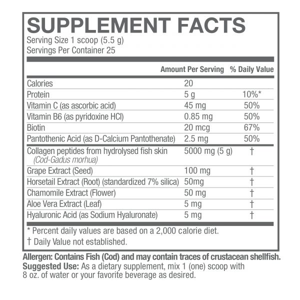 Marine Collagen Powder 4.8oz Supplement Facts Box