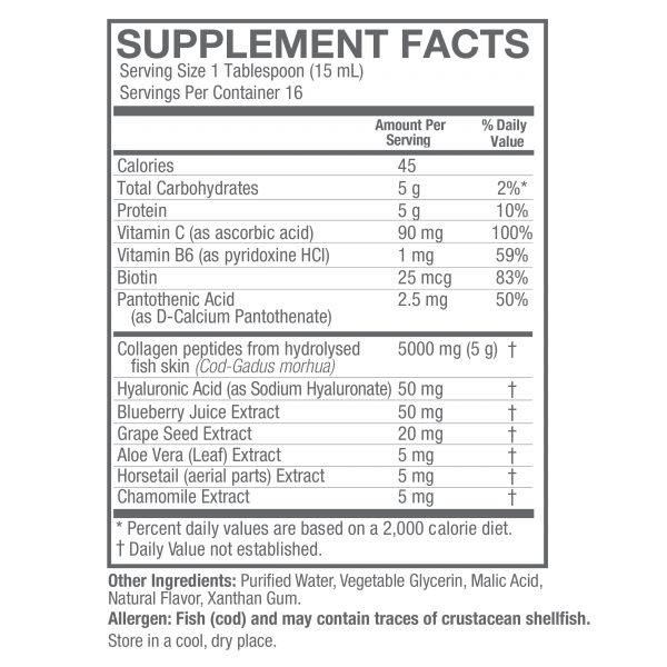 Marine Collagen Liquid 8oz Supplement Facts Box