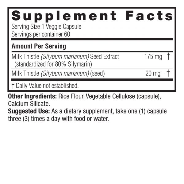 Milk Thistle Standardized 60 v-caps Supplement Facts Box
