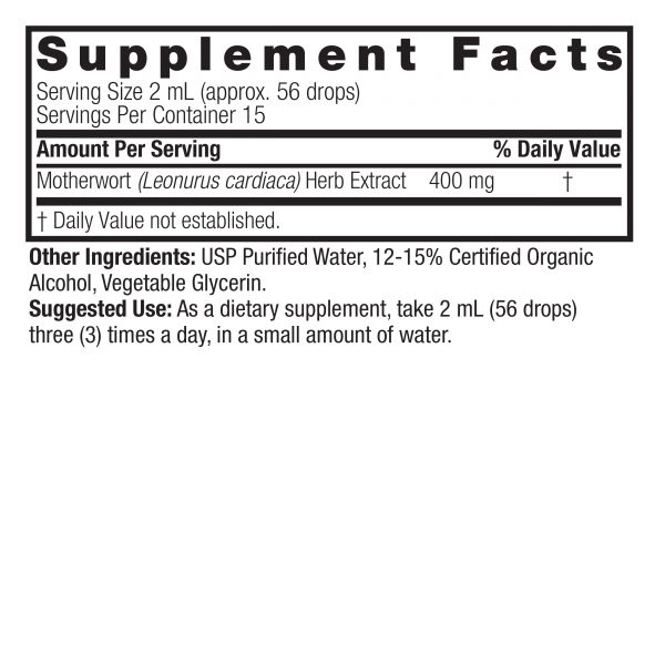 Motherwort Herb 1oz Low Alcohol Supplement Facts Box
