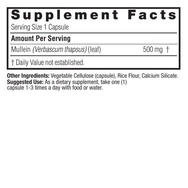 Mullein Leaf 90 v-caps Supplement Facts Box