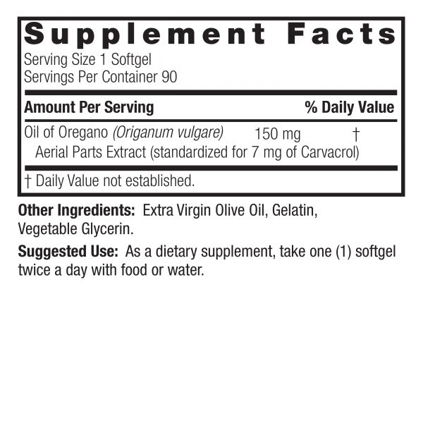 Oil of Oregano 90 Softgels Supplement Facts Box