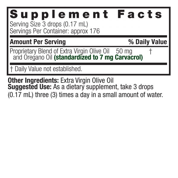 Oil of oregano supplement facts box