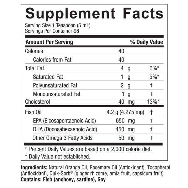 Omega 3 EPA/DHA Liquid 16oz Supplement Facts Box