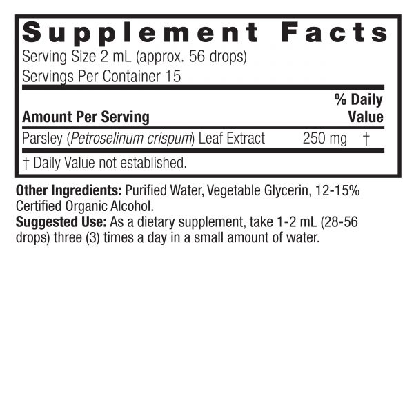 Parsley Leaves 1oz Low Alcohol Supplement Facts Box