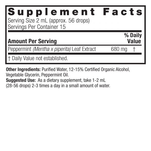 Peppermint Herb 1oz Low Alcohol Supplement Facts box