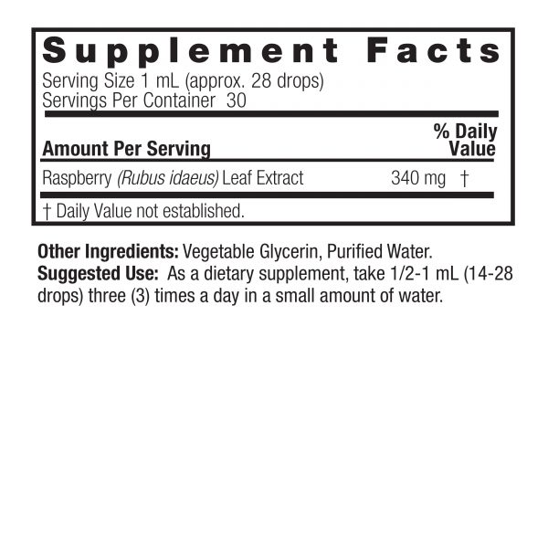 Raspberry 1oz Alcohol Free Supplement Facts Box