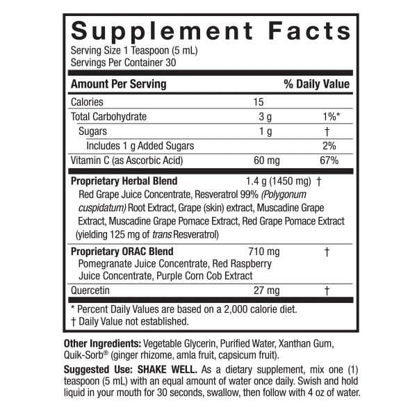 Resveratrol Reserve Liquid 5oz Supplement Facts Box