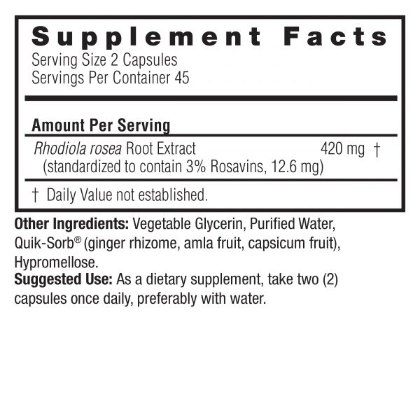 Rhodiola Rosea 90 v-caps (extractacaps) Supplement Facts Box