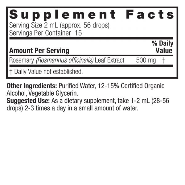 Rosemary Leaf 1oz Low Alcohol Supplement Facts Box