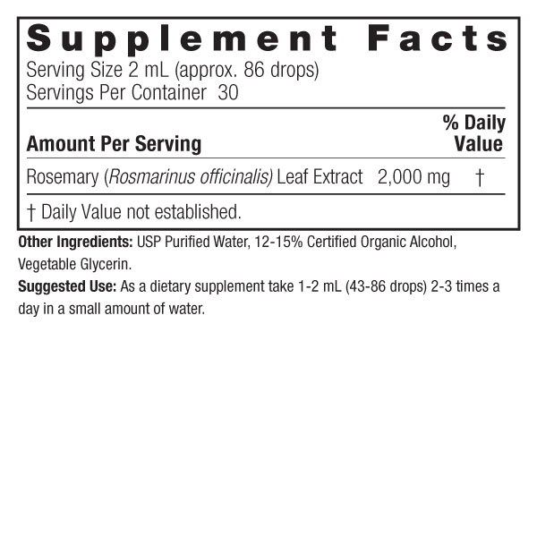 Rosemary Leaf 2oz Low Alcohol Supplements Facts Box