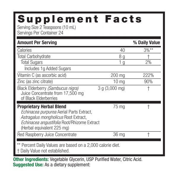 Sambucus Immune 8oz Supplement Facts Box