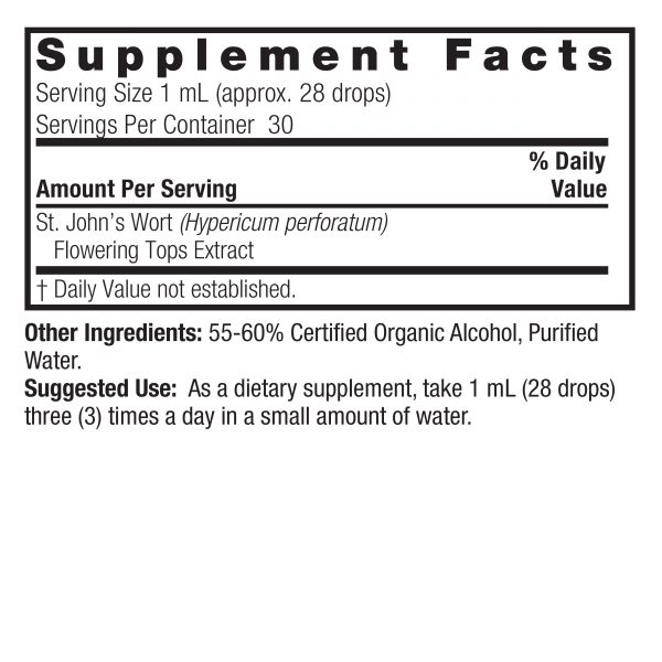 St John's Wort 1oz Low Alcohol Supplement Facts Box