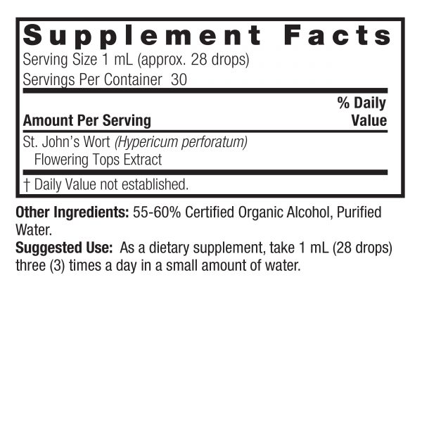 St John's Wort 1oz Low Alcohol Supplement Facts Box