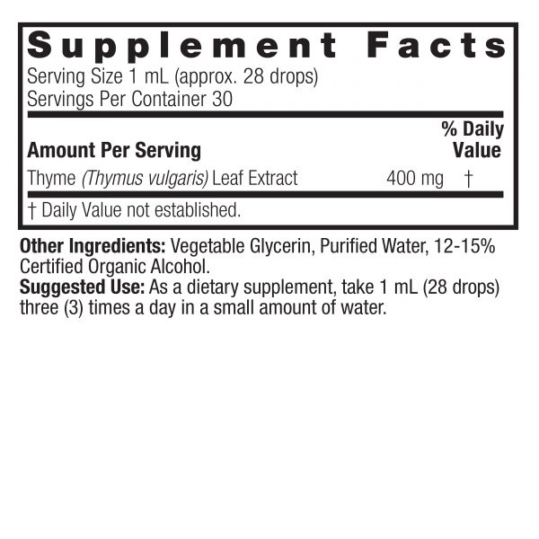 Thyme 1oz Low Alcohol Supplement Facts Box