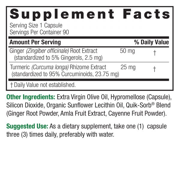 Turmeric and Ginger 90 v-caps (extractacaps) Supplement Facts Box
