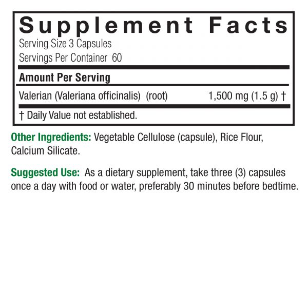 Valerian Root 180 v-caps Supplement Facts Box