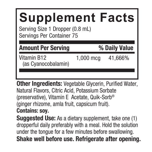 Vitamin B12 Liquid 2oz Supplement Facts Box