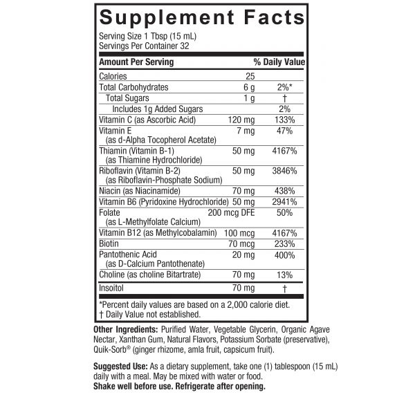Vitamin B Complex Liquid 16oz Supplement Facts Box