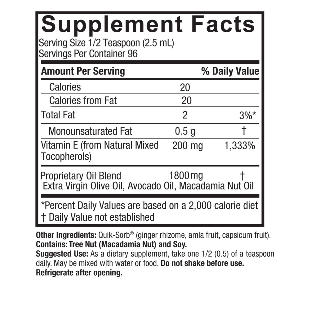 Vitamin E Liquid 8oz Supplement Facts Box
