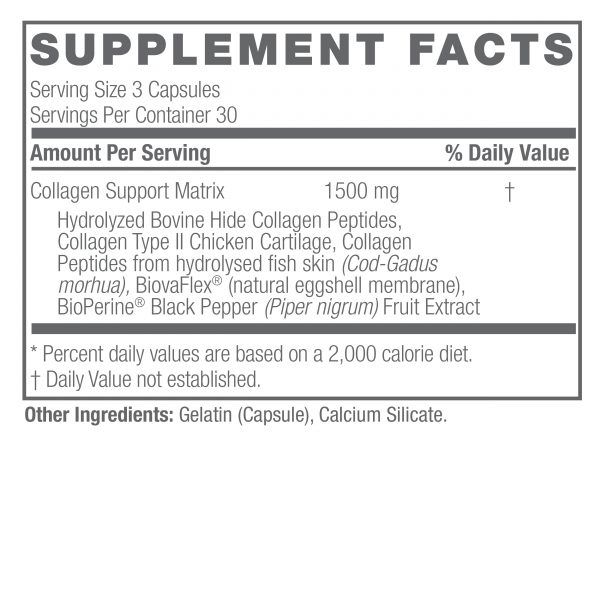Multi Collagen Capsules Types I, II, III, V & X Supplement Facts Box