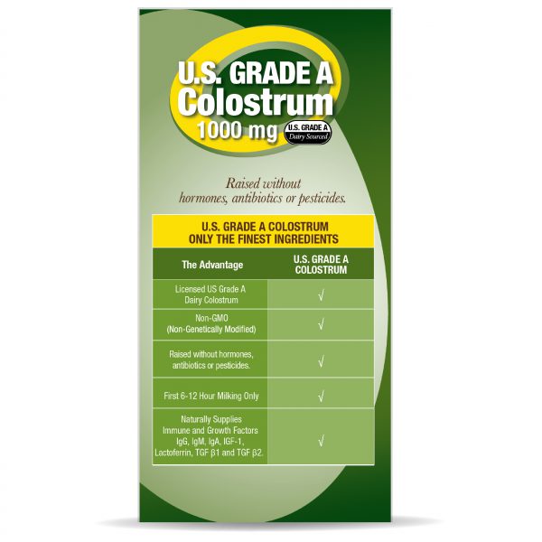 U.S. GRADE A Colostrum 120 Capsules Box