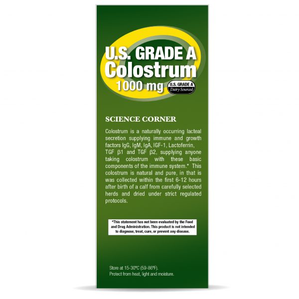 U.S. GRADE A Colostrum 120 Capsules Box