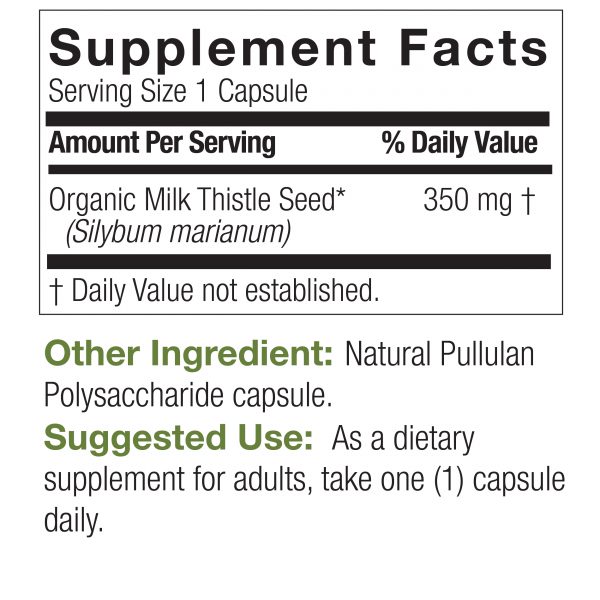 Certified Organic Milk Thistle 60 Capsules Supplement Facts Box