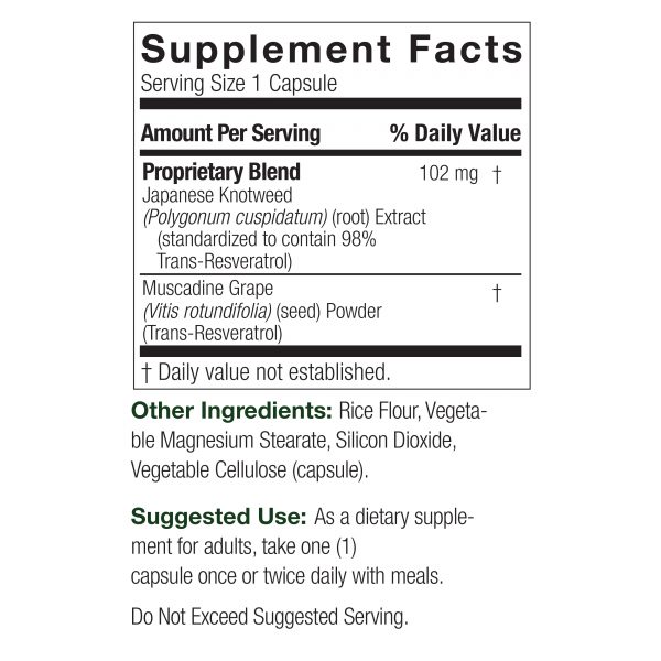 Wild & Pure Resveratrol 500mg Supplement Facts Box
