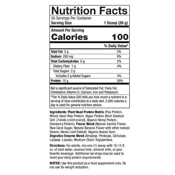 Plant Head Protein Banana 1.7 lbs (780g) Supplement Facts Box